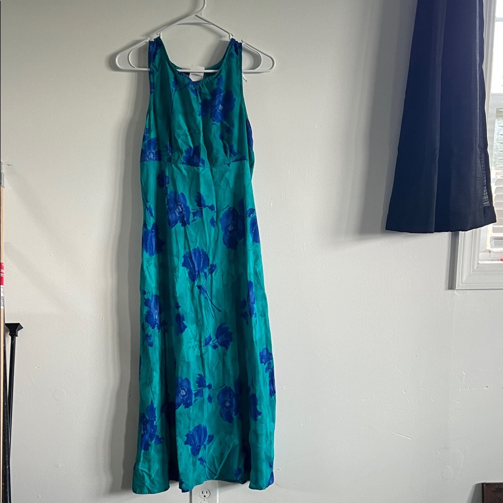 Vintage Molly Malloy Floral Blue and Green Sleeveless Maxi Dress
